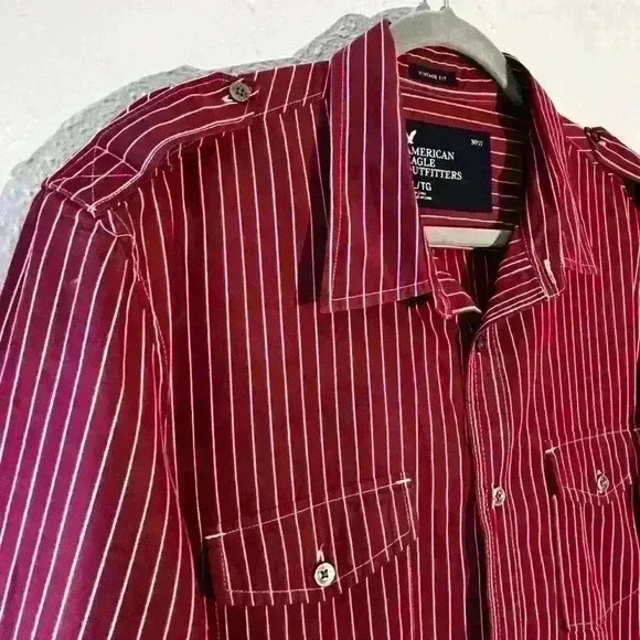 Men’s American Eagle Outfitters Red Striped Button Up Shirt 100% Cotton Size XL - Picture 5 of 9